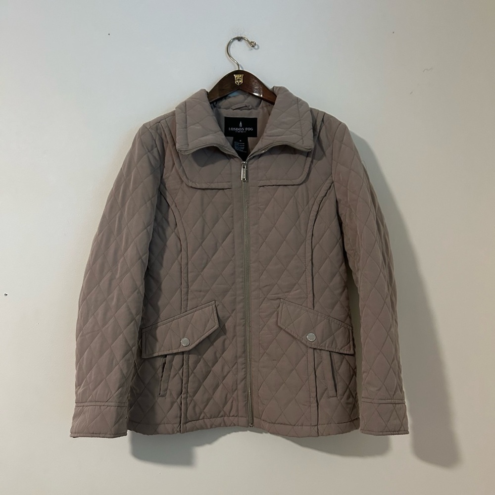 London Fog Women's Quilted Tan barn coat Jacket